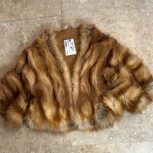 TheFurVault 19”  Natural Red Fox Shrug, 3/4  Sleeves, Horizontal Back, Size AOS